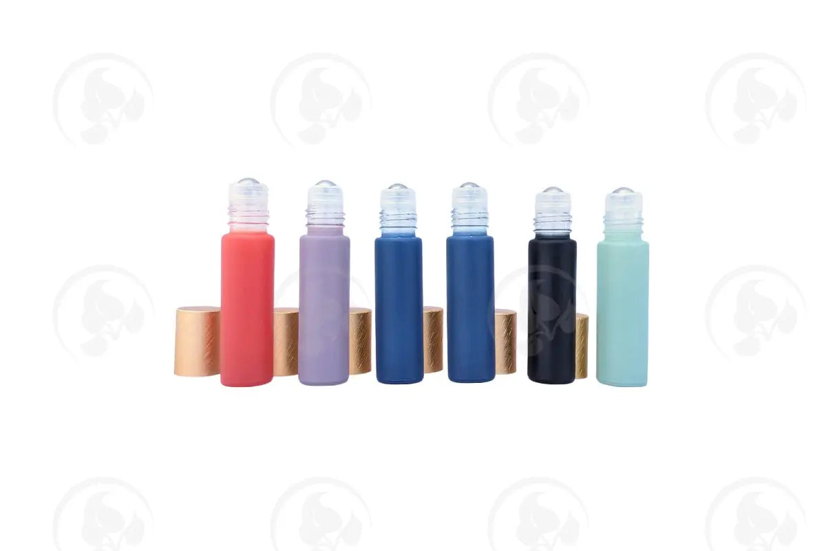 1/3 Oz. Roll-On Vial: Matte Collection Glass With Metal Roller And Gold Cap (6 Count)