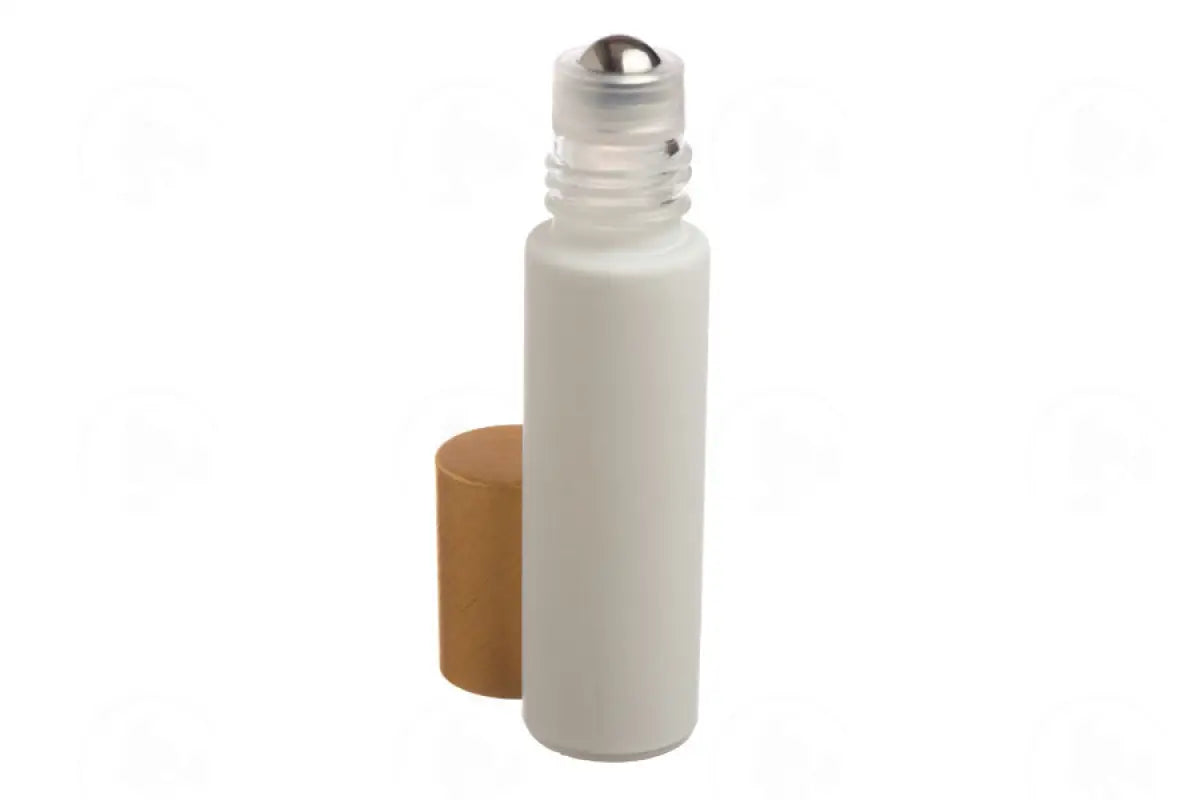 1/3 Oz. Roll-On Vial: Matte White Glass With Metal Roller And Gold Cap (6 Count)