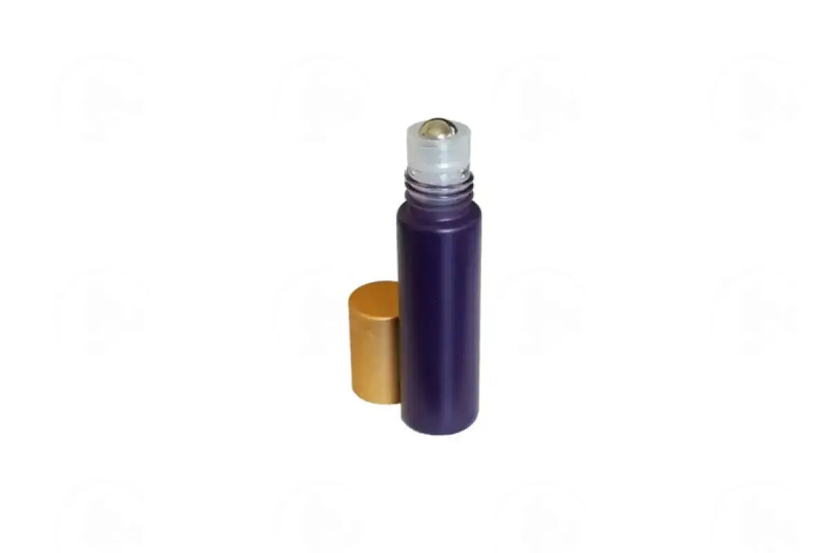 1/3 oz. Roll-on Vial: Matte Purple Glass with Metal Roller and Gold Cap (6 Count)