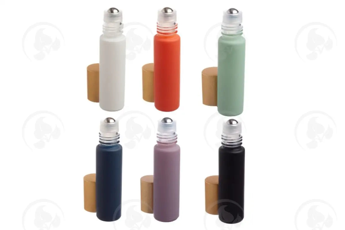 1/3 Oz. Roll-On Vial: Complete Matte Collection Glass With Metal Roller And Gold Cap (6 Count)