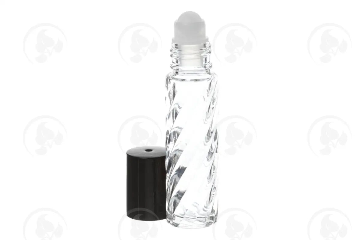 1/3 Oz. Roll-On Vial: Clear Swirled Glass With Plastic Roller And Black Cap (6 Count)