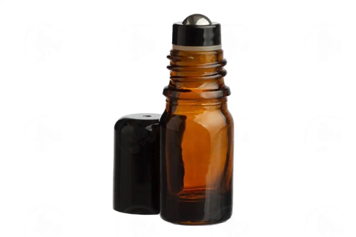 5 Ml Vial: Amber Glass With Metal Roller And Black Cap (6 Count)