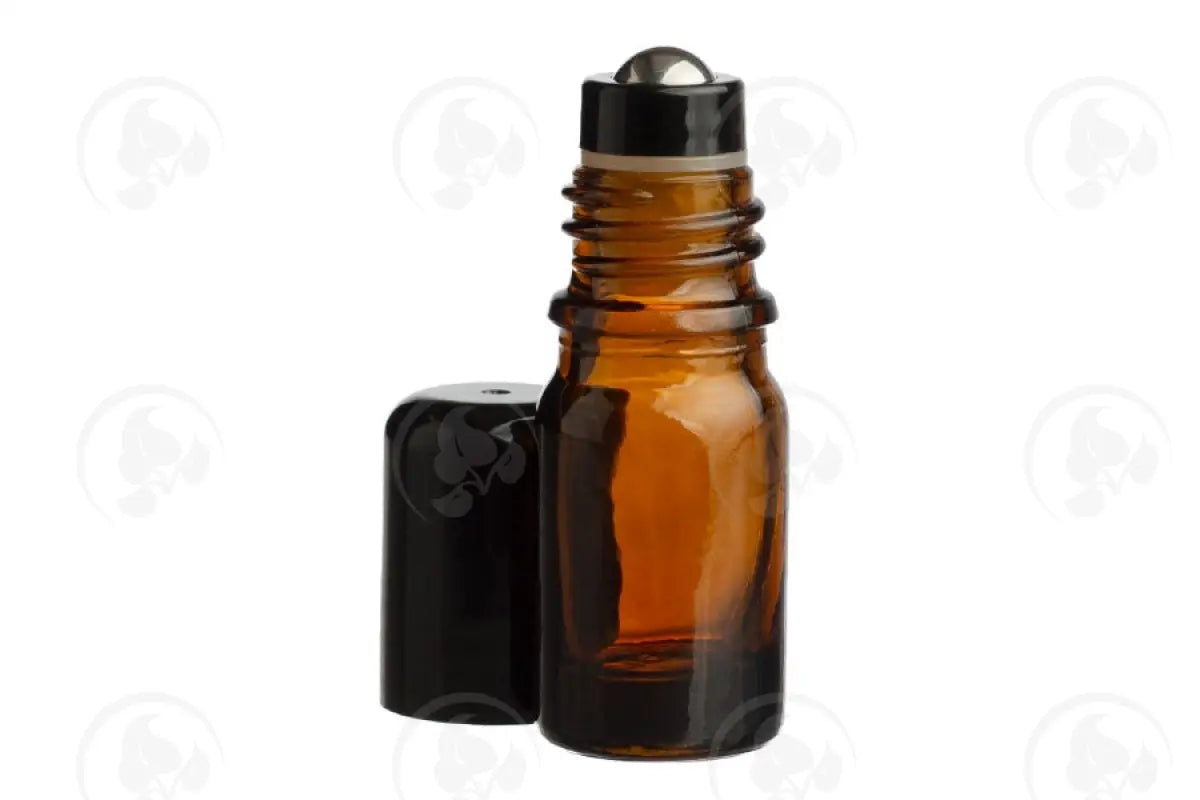5 Ml Vial: Amber Glass With Metal Roller And Black Cap (6 Count)