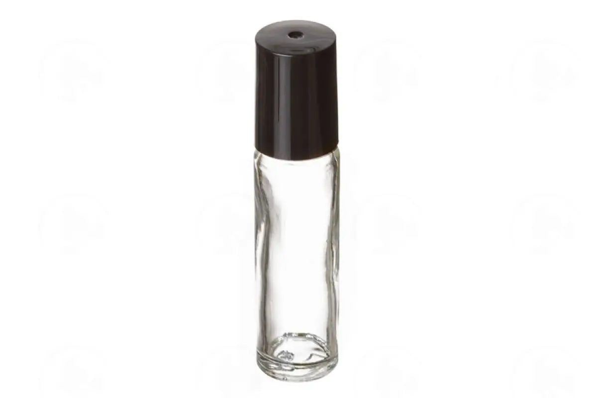 1/3 oz. (10 ml) Clear Glass Roll-on Bottle with Black Cap (Plastic Bal