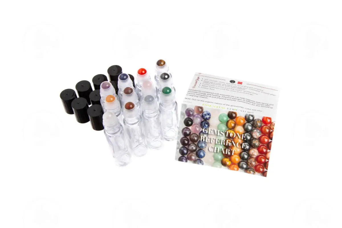 1/3 Oz. Roll-On Vial: Clear Glass With Gemstone Roller And Black Cap (12 Count)