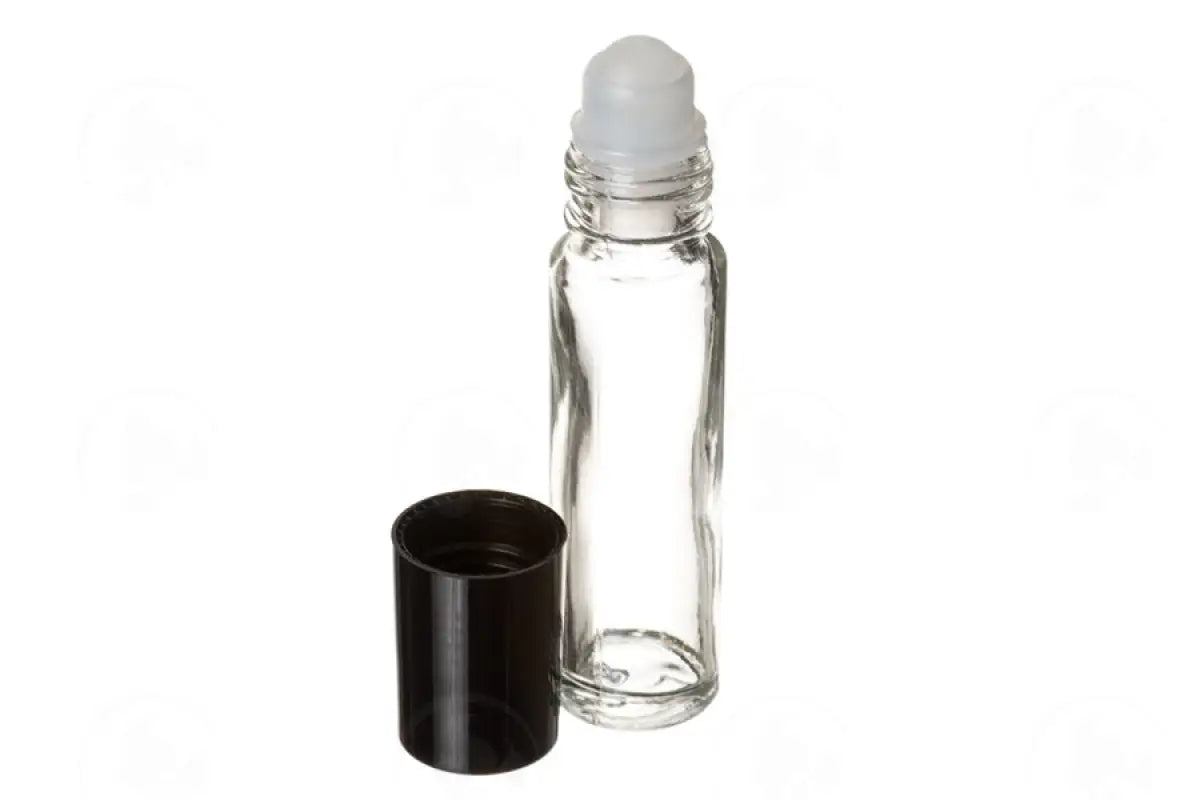 1/3 Oz. Roll-On Vial: Clear Glass With Plastic Roller And Black Cap (6 Count)