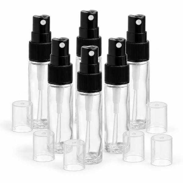 10 ml Misting Spray Vial: Clear Glass with Acrylic Hood (6 Count)
