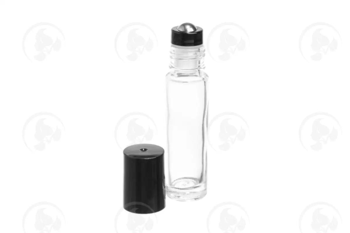 1/3 Oz. Roll-On Vial: Clear Glass With Metal Roller And Black Cap (6 Count)
