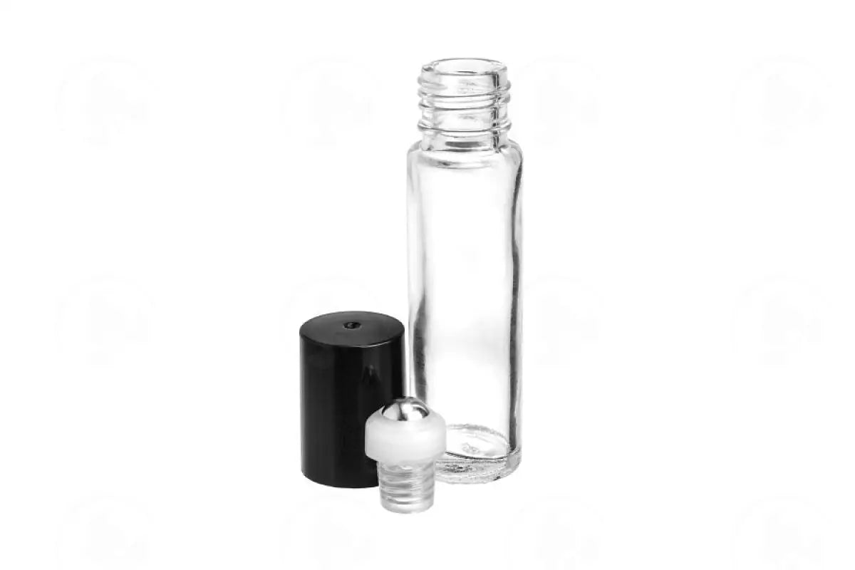 10 Ml Vial: Clear Glass With Springlock Metal Roller And Black Cap (6 Count)