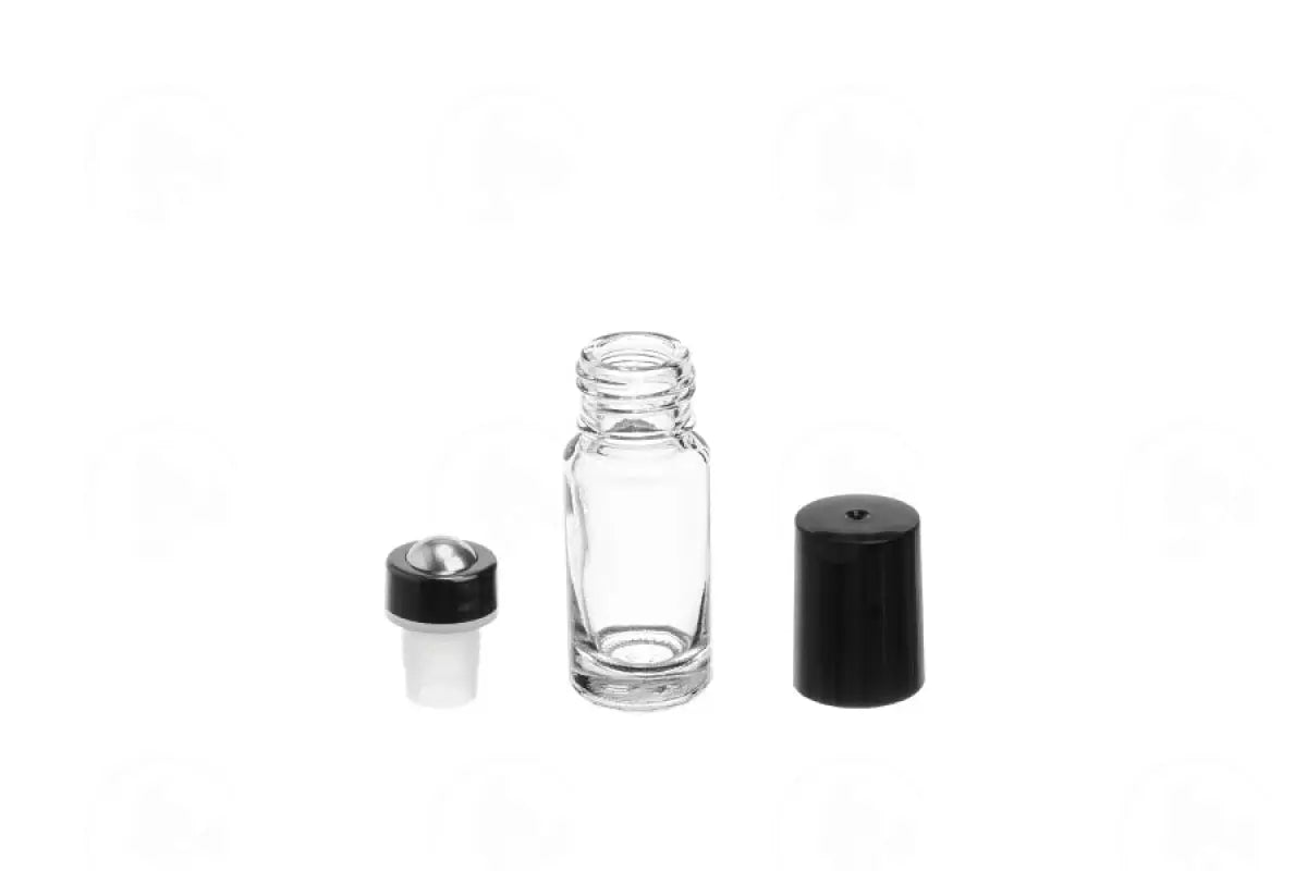 1/6 Oz. Roll-On Vial: Clear Glass With Metal Roller And Black Cap (6 Count)