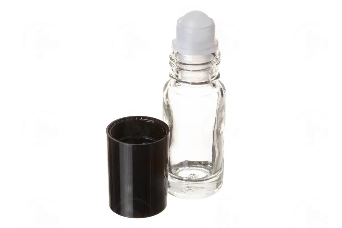 1/6 Oz. Roll-On Vial: Clear Glass With Plastic Roller And Black Cap (6 Count)