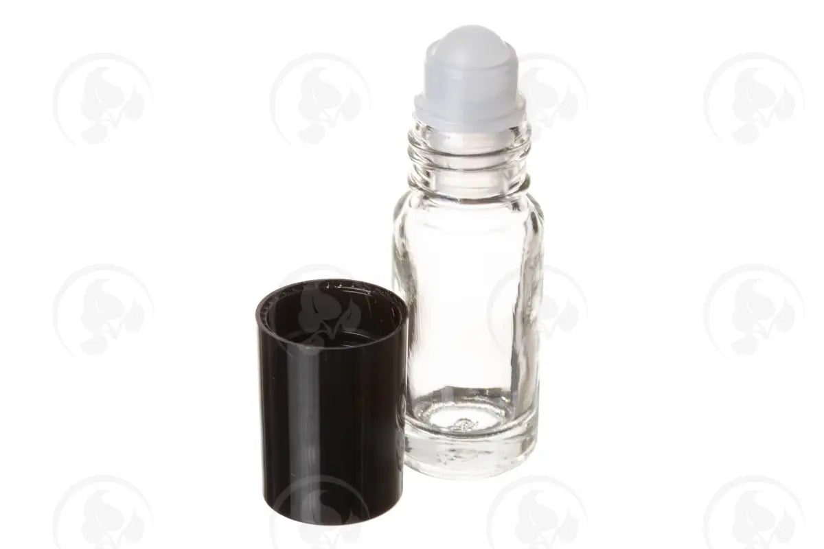 1/6 Oz. Roll-On Vial: Clear Glass With Plastic Roller And Black Cap (6 Count)
