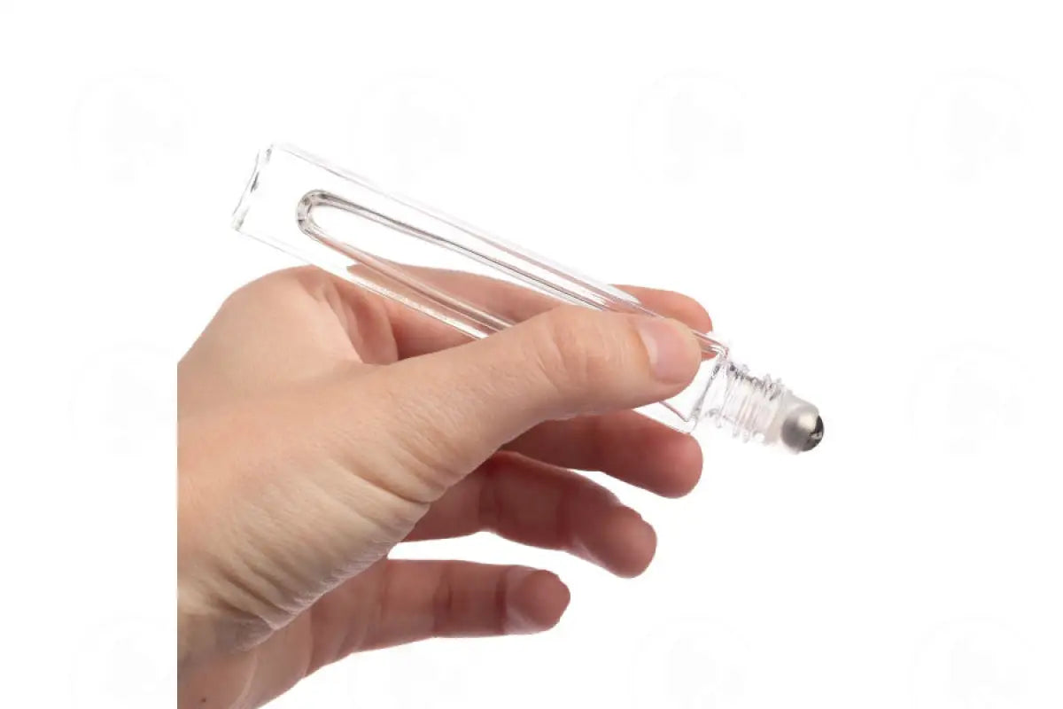 1/3 Oz. Roll-On Vial: Clear Square Glass With Metal Roller And Matte Gold Cap (6 Count)