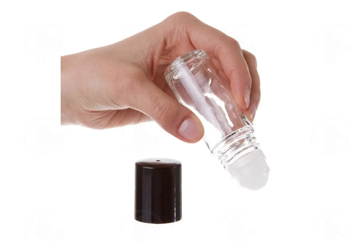 1 Oz. Roll-On Vial: Clear Glass With Black Cap (2 Count)