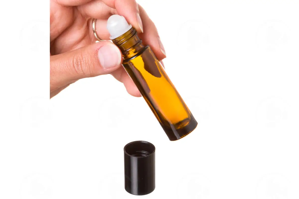 1/3 Oz. Roll-On Vial: Amber Glass With Plastic Roller And Black Cap (6 Count)