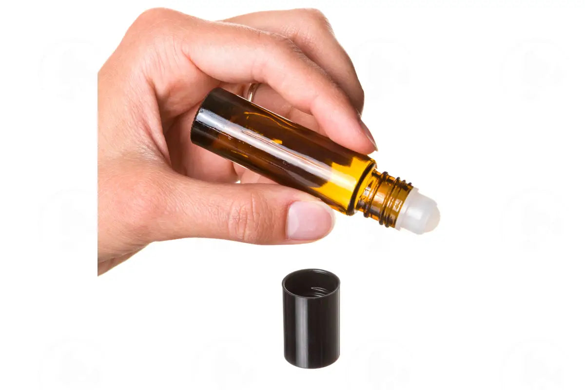 1/3 Oz. Roll-On Vial: Amber Glass With Plastic Roller And Black Cap (6 Count)