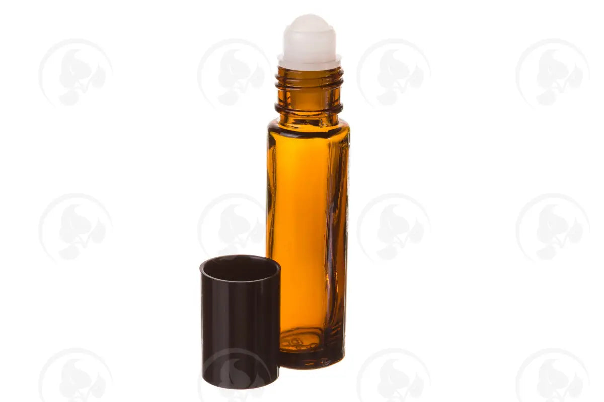 1/3 Oz. Roll-On Vial: Amber Glass With Plastic Roller And Black Cap (6 Count)