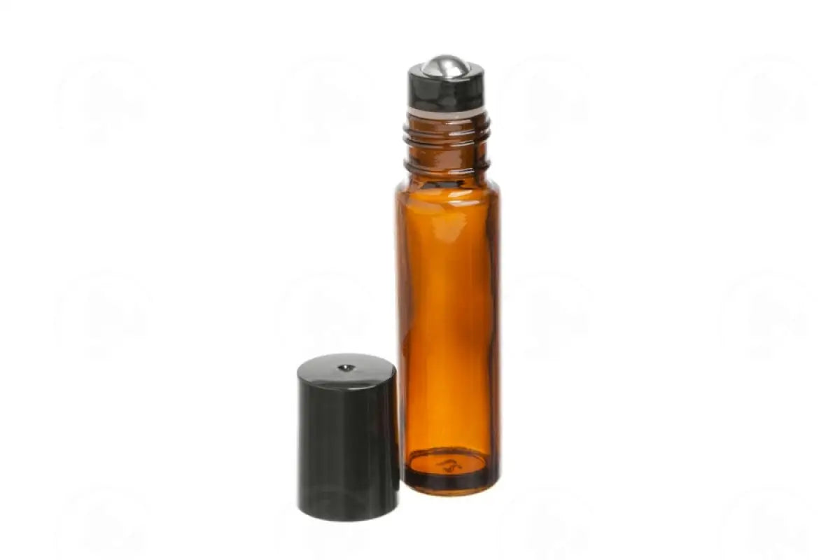 1/3 Oz. Roll-On Vial: Amber Glass With Metal Roller And Black Cap (6 Count)