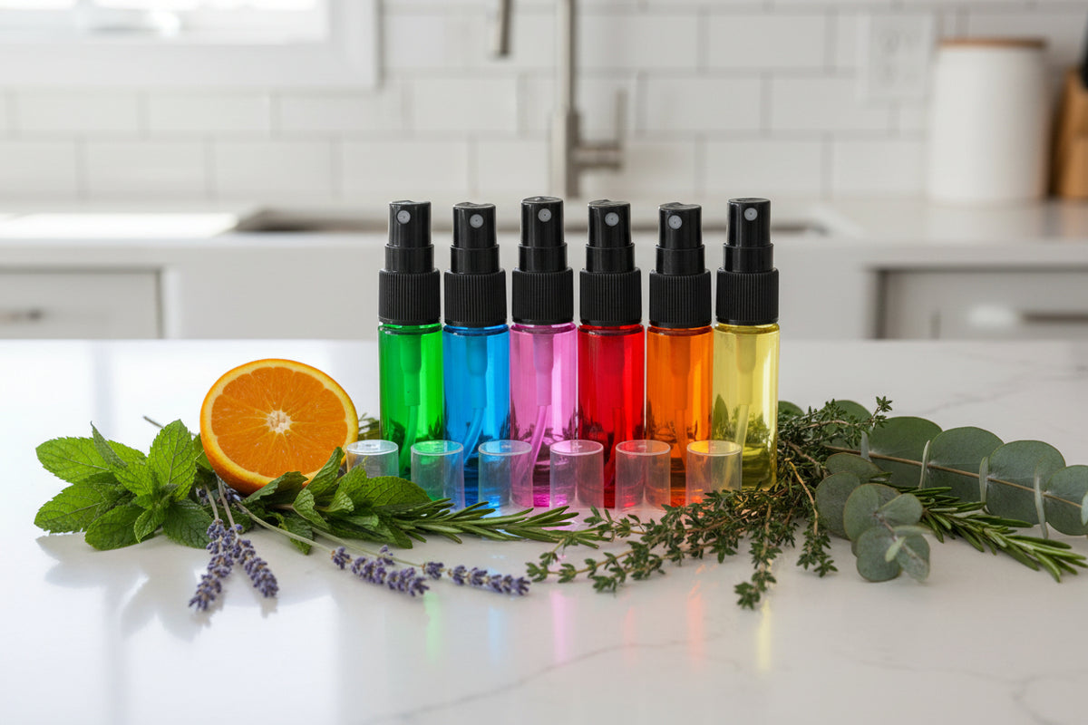 10 ml Misting Spray Vial: Rainbow Glass with Black Misting Spray and Acrylic Hood (6 Count)