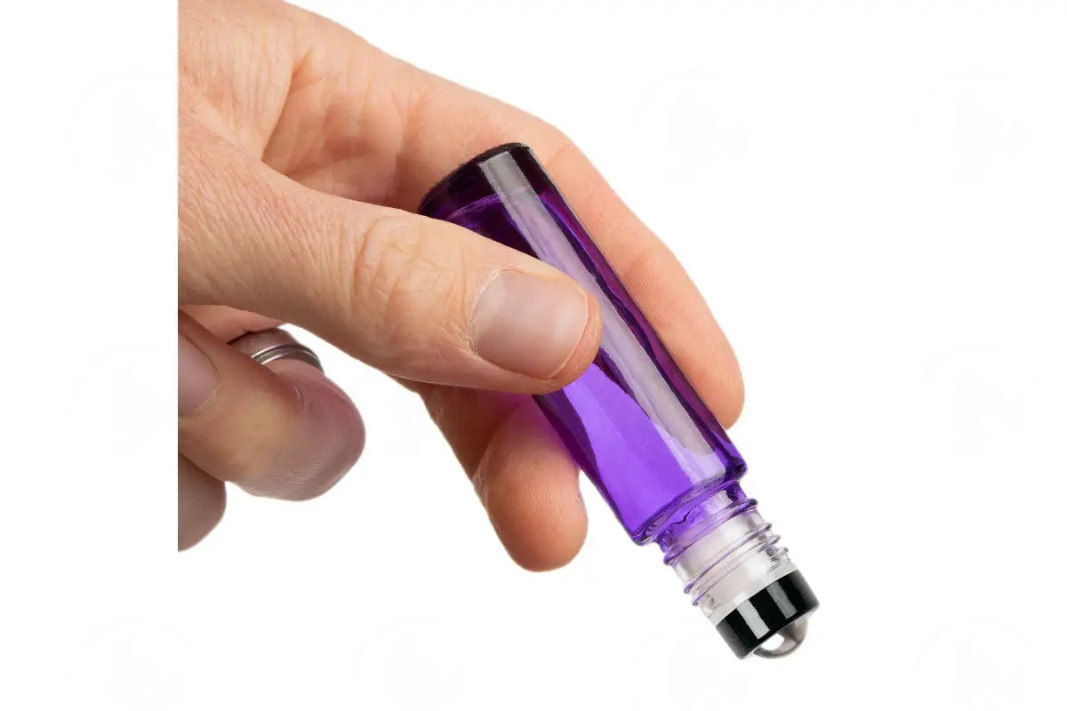 1/3 Oz. Roll-On Vial: Purple Glass With Metal Roller And Silver Cap (6 Count)
