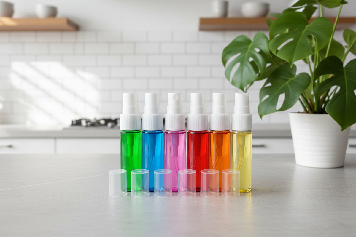 10 ml Misting Spray Vial: Rainbow Glass with White Misting Spray and Acrylic Hood (6 Count) (Copy)