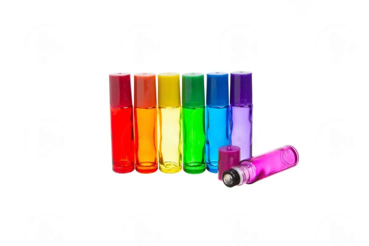 1/3 Oz. Roll-On Vials: Chakra-Colored Glass And Caps Metal Rollers (7 Count)