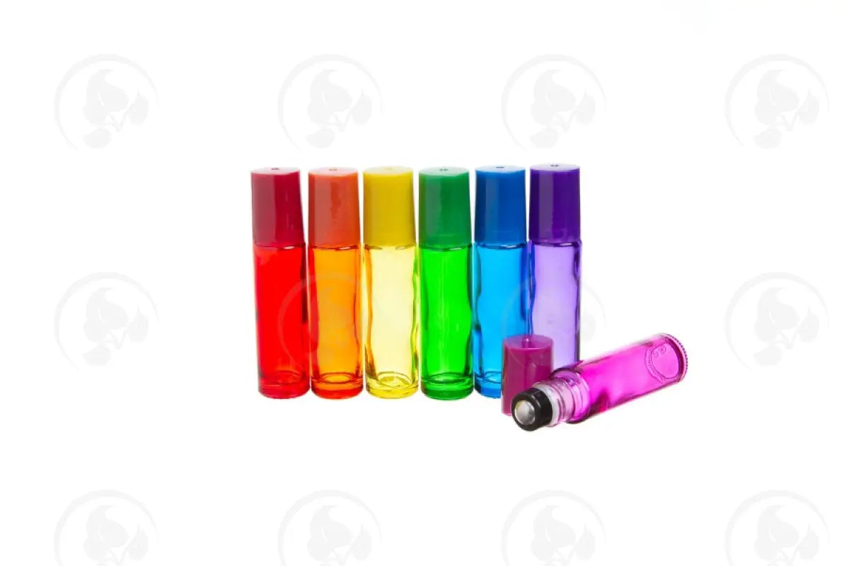 1/3 Oz. Roll-On Vials: Chakra-Colored Glass And Caps Metal Rollers (7 Count)
