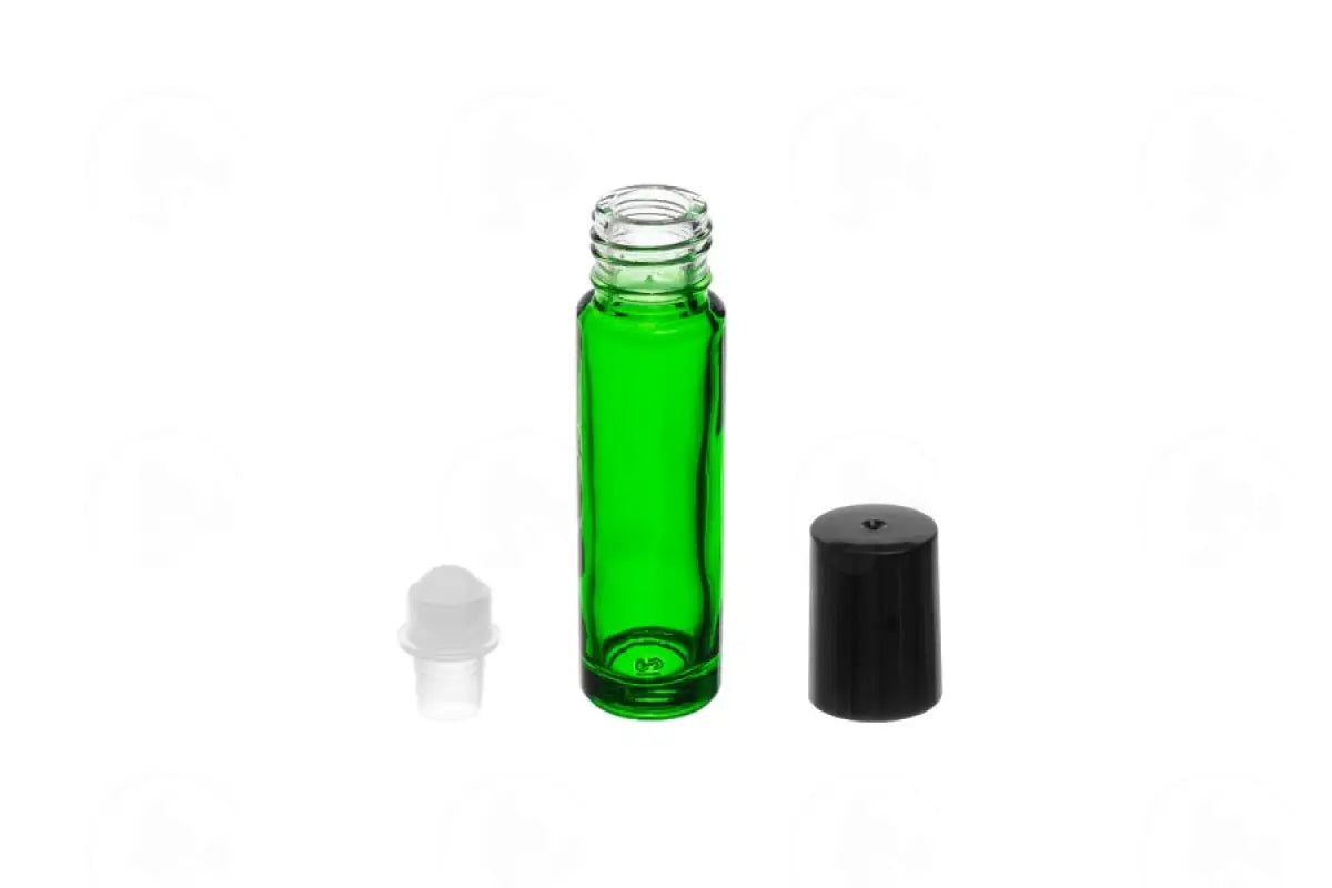 1/3 Oz. Roll-On Vial: Green Glass With Plastic Roller And Black Cap (6 Count)