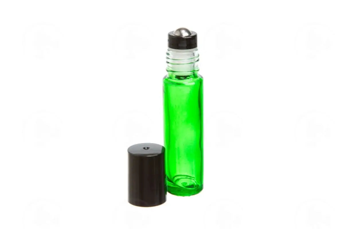 1/3 Oz. Roll-On Vial: Green Glass With Metal Roller And Black Cap (6 Count)