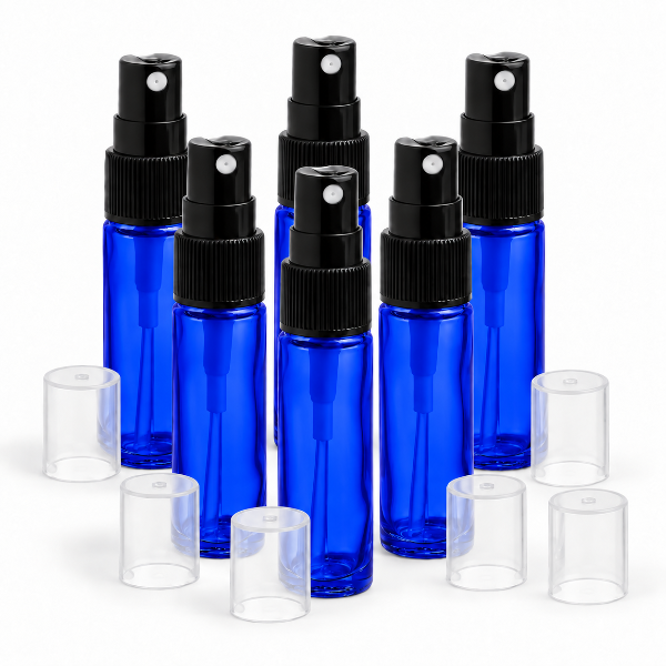 10 ml Misting Spray Vial: Blue Glass with Acrylic Hood (6 Count)