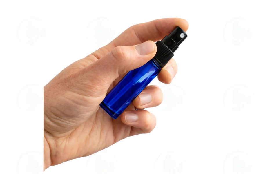10 ml Misting Spray Vial: Blue Glass with Acrylic Hood (6 Count)