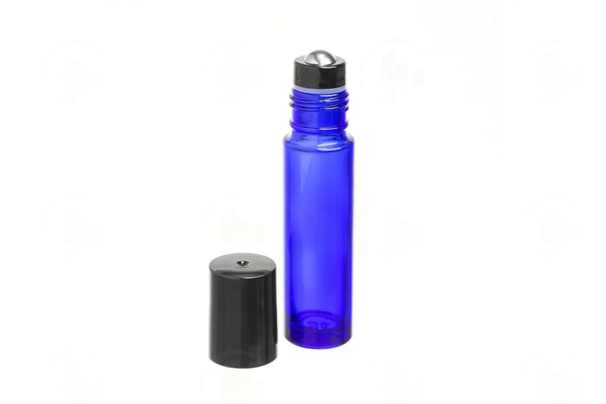 1/3 Oz. Roll-On Vial: Blue Glass With Metal Roller And Black Cap (6 Count)