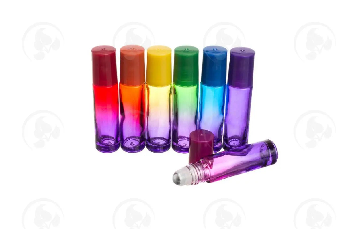 1/3 Oz. Roll-On Vials: Chakra-Colored Ombre Glass And Caps Metal Rollers (7 Count)