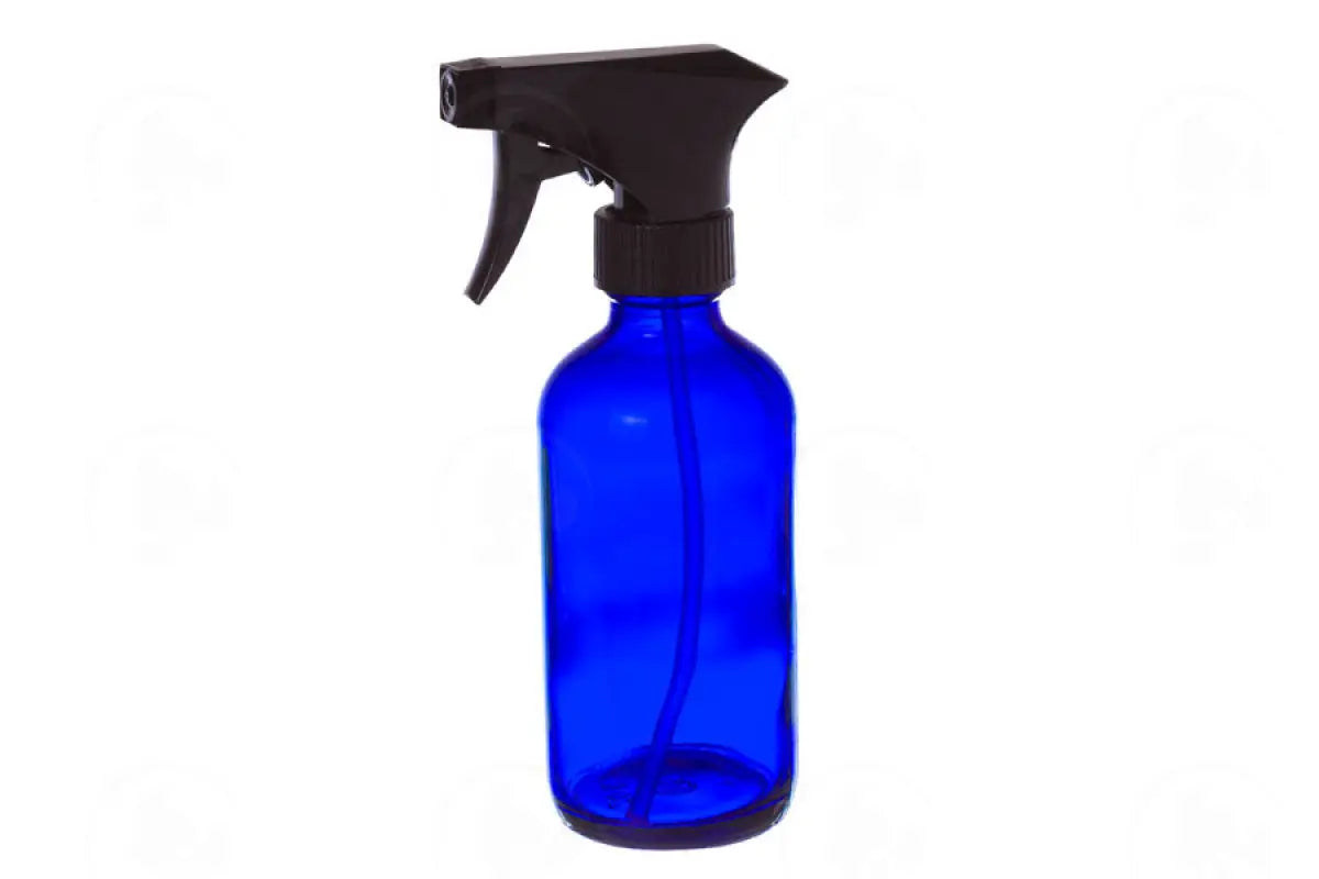 8 Oz. Bottle: Blue Glass With Black Trigger Sprayer