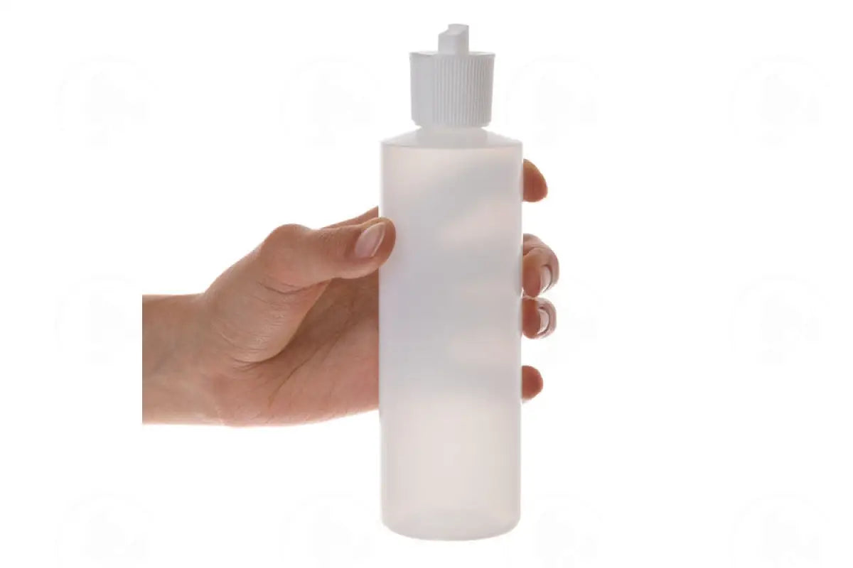 8 Oz. Bottle: Natural Plastic With White Flip-Top Cap