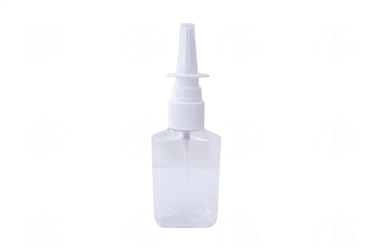 2 Oz. Rectangle Bottle: Clear Plastic With White Nasal Spray Top