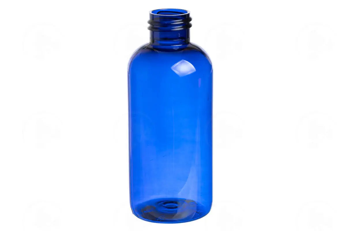 4 Oz. Boston Round Bottle: Blue Plastic 24-410 Neck Size