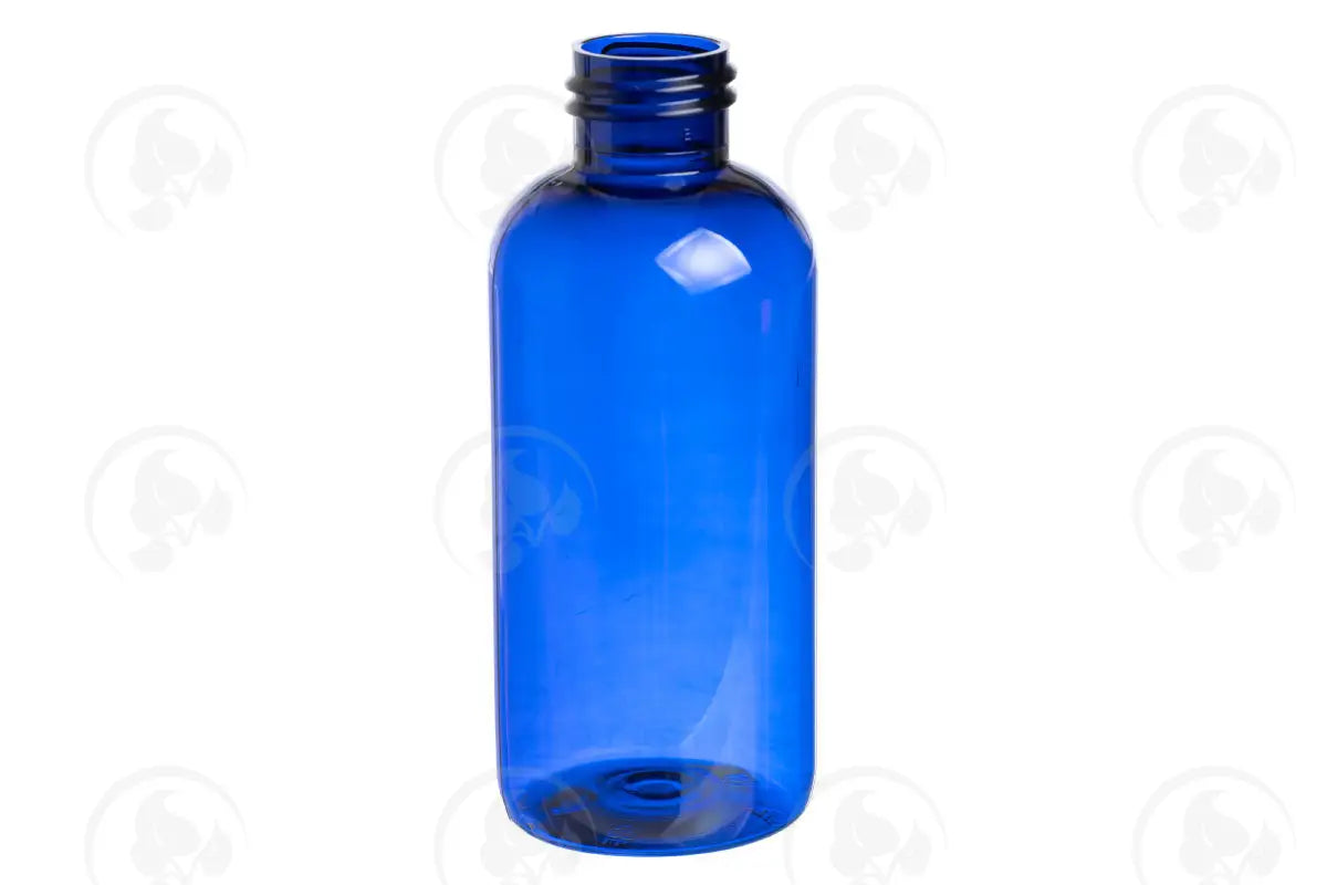 4 Oz. Boston Round Bottle: Blue Plastic 24-410 Neck Size