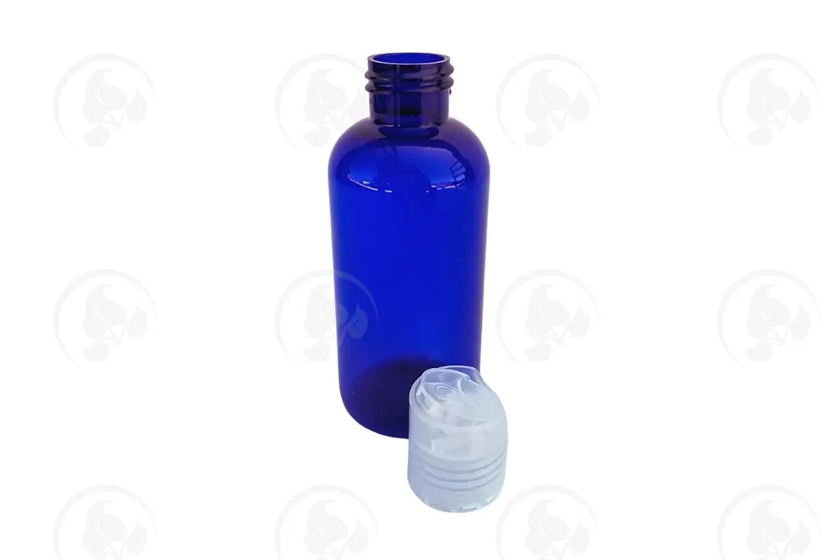 4 Oz. Bottle: Blue Plastic And Natural Disc-Top Cap