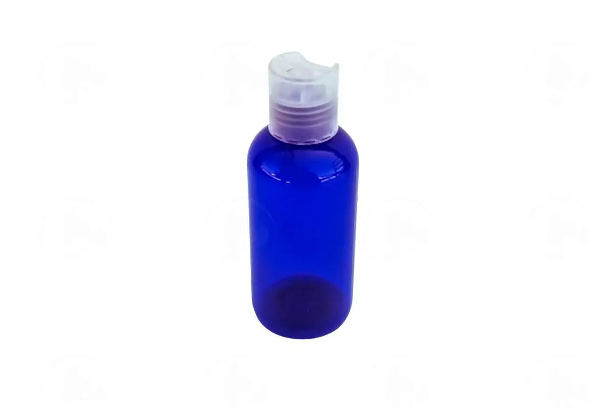 4 Oz. Bottle: Blue Plastic And Natural Disc-Top Cap