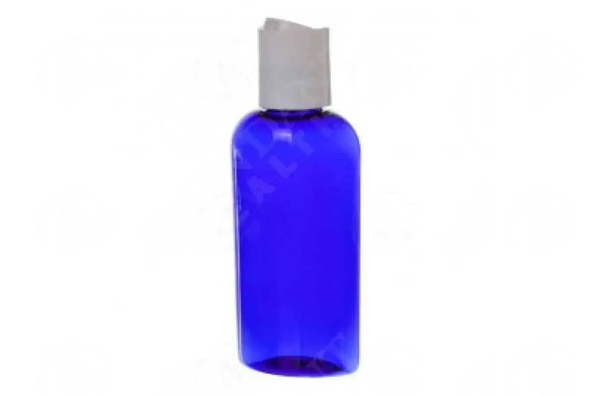 2 Oz. Oval Bottle: Blue Plastic And White Disc-Top Cap