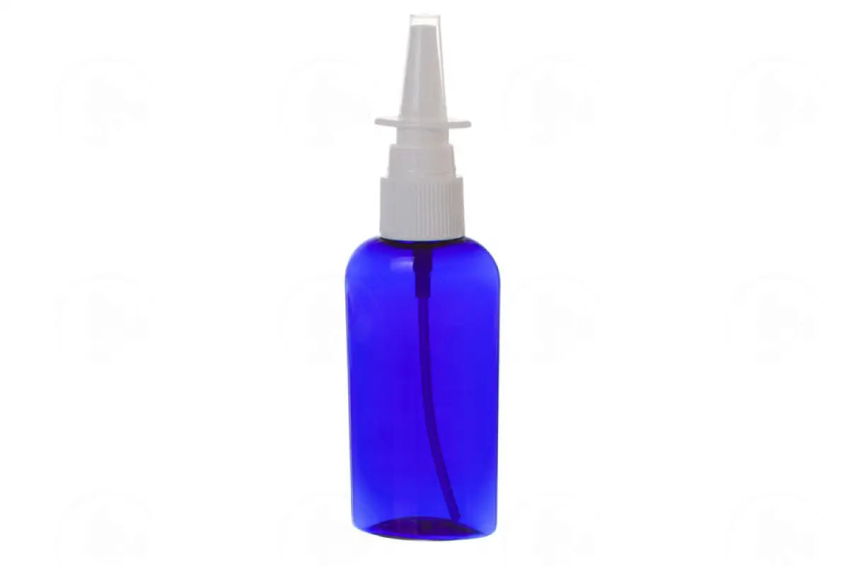 2 Oz. Oval Bottle: Blue Plastic With White Nasal Spray Top