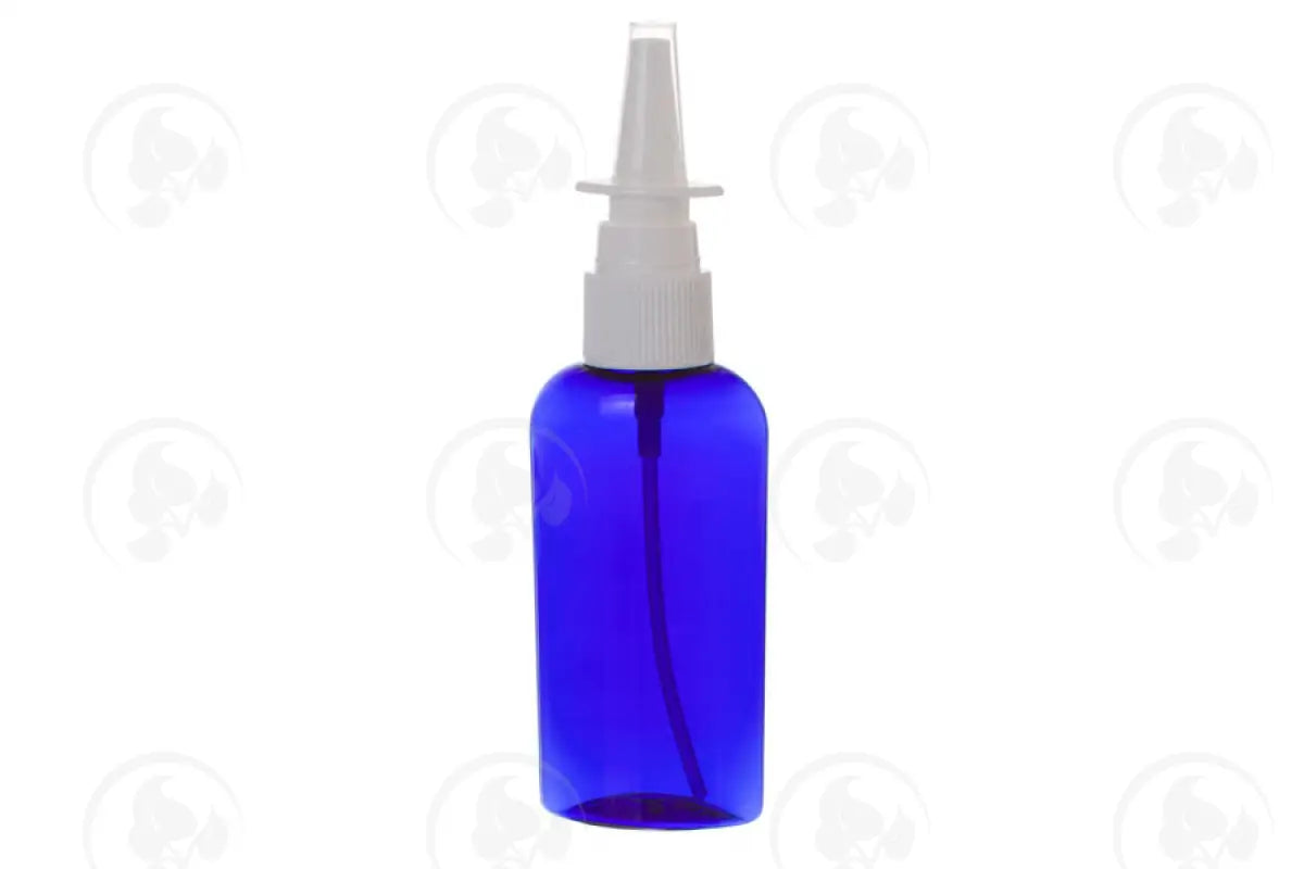 2 Oz. Oval Bottle: Blue Plastic With White Nasal Spray Top