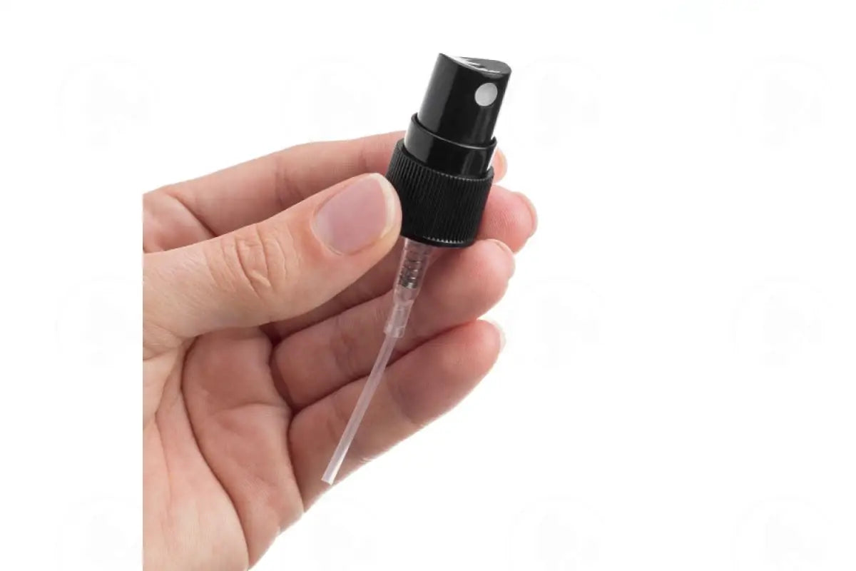 Misting Spray Top: Black; 5 10 15 30 Ml Amber Glass Vials; 18-415 Neck Size (6 Count)