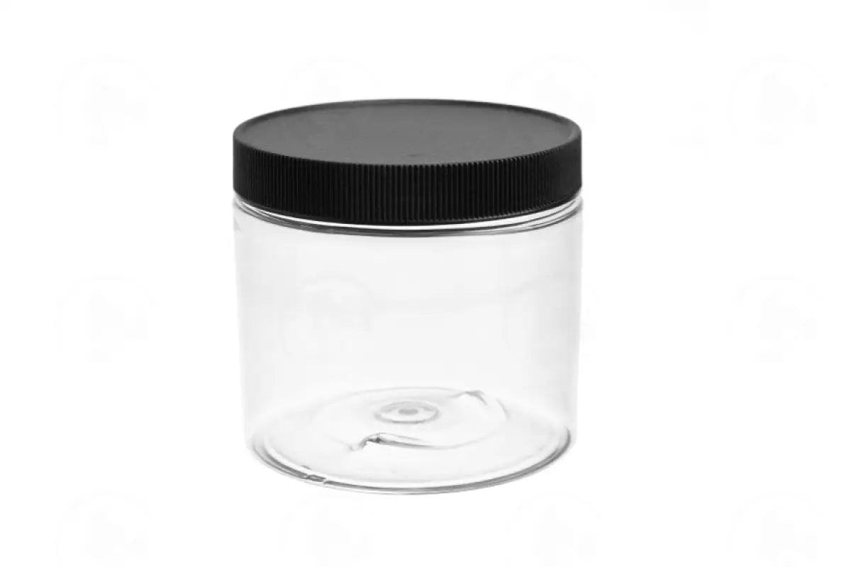 16 oz. PET Plastic Jar w/ Black Lid per each