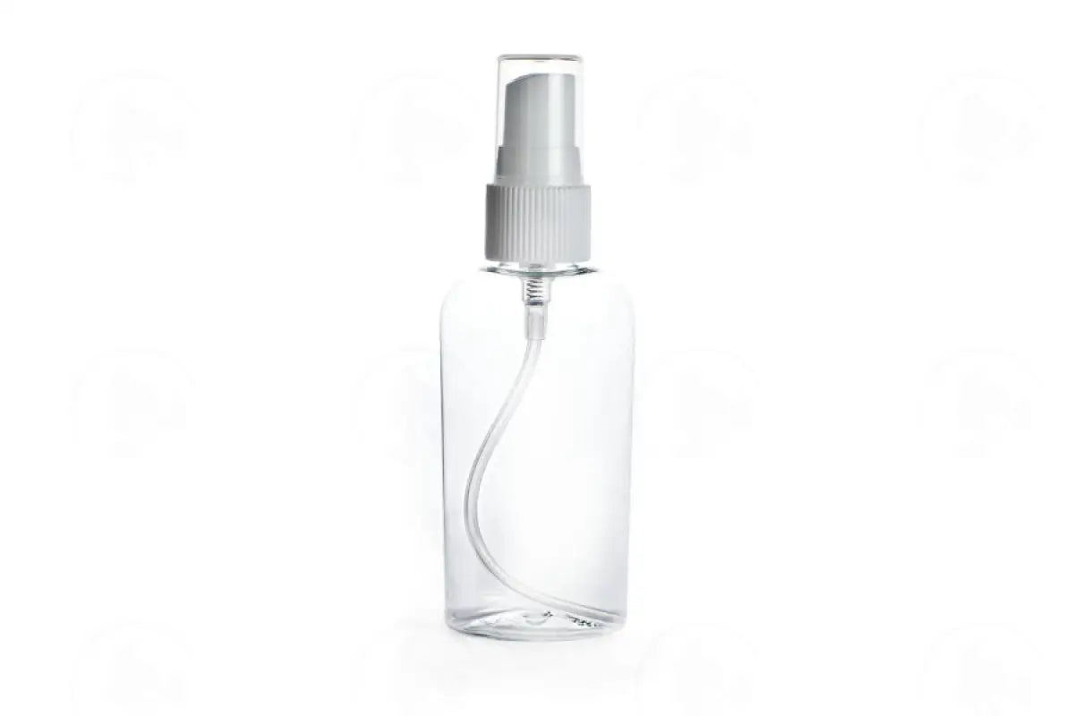 2 Oz. Oval Bottle: Clear Plastic With White Misting Spray Top