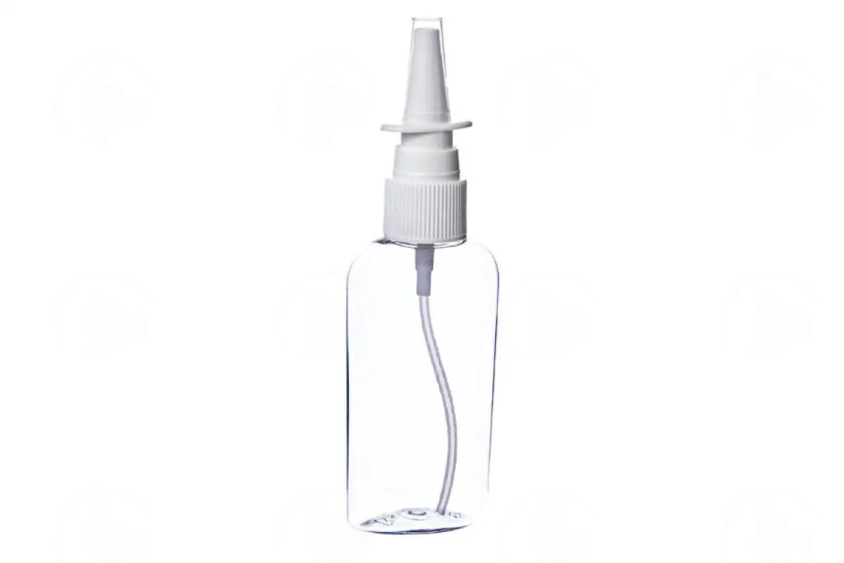 2 Oz. Oval Bottle: Clear Plastic With White Nasal Spray Top