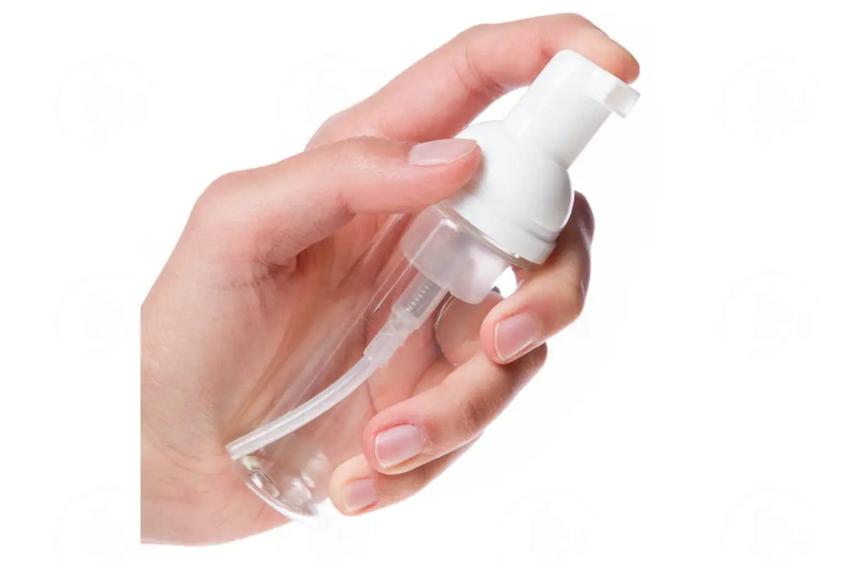 50 Ml Bottle: Clear Handheld With White Fingertip Foaming Pump