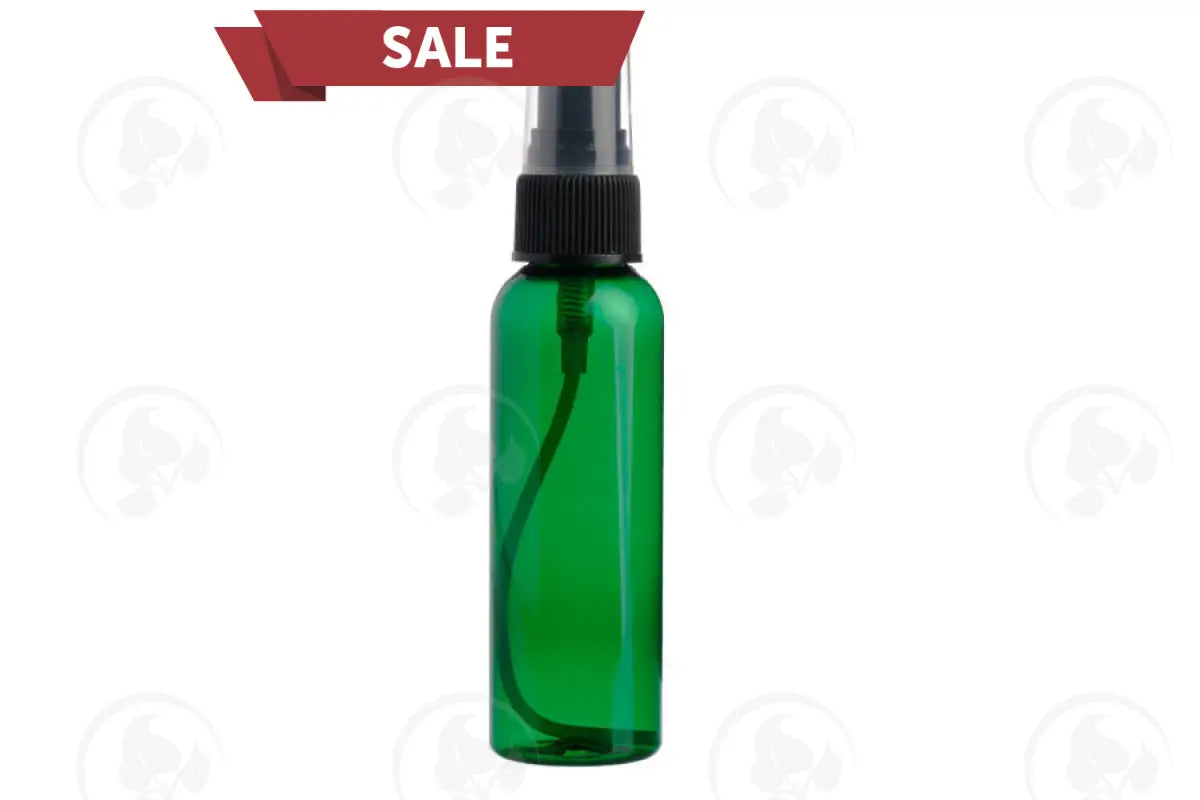 2 Oz. Bottle: Plastic With Black Misting Spray Top Green Bottle