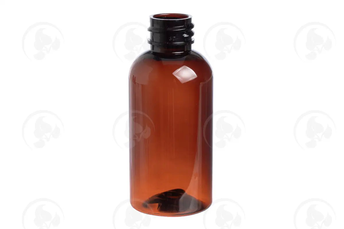 2 Oz. Boston Round Bottle: Amber Plastic 20-410 Neck Size
